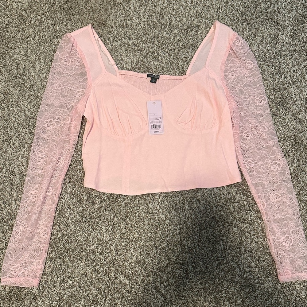 Wild Fable Crop Top Lace Long Sleeve Light Pink Women’s Large Blouse NWT
